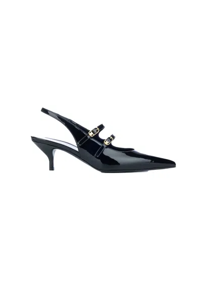 Celine Double Strap Mary Jane Slingback In Patent Calfskin In Black