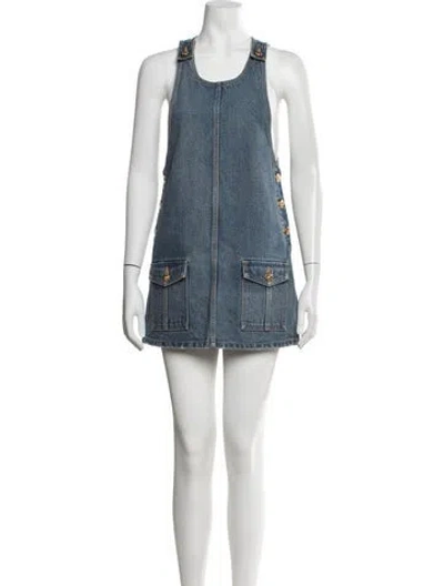 Pre-owned Celine Scoop Neck Mini Dress In Blue