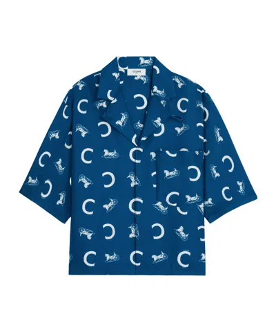 Celine Scout Shirt In Silk Twill In Blue