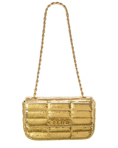 Celine Sequin & Leather Shoulder Bag In Gold