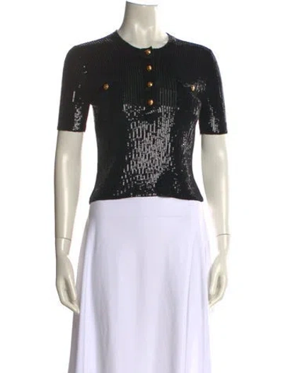 Pre-owned Celine Sequin Crew Neck Top In Black