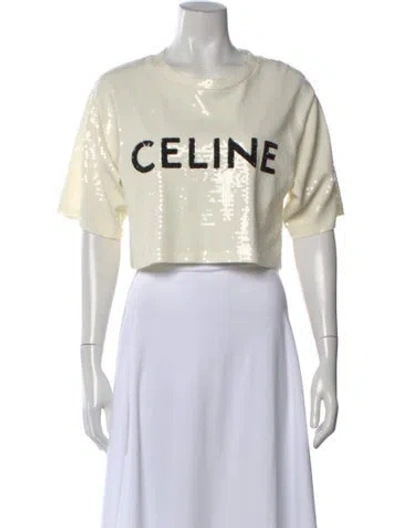 Pre-owned Celine Sequin Graphic Print Crop Top In Neutral