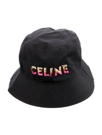 Pre-owned Celine Sequin Logo Bucket Hat In Black