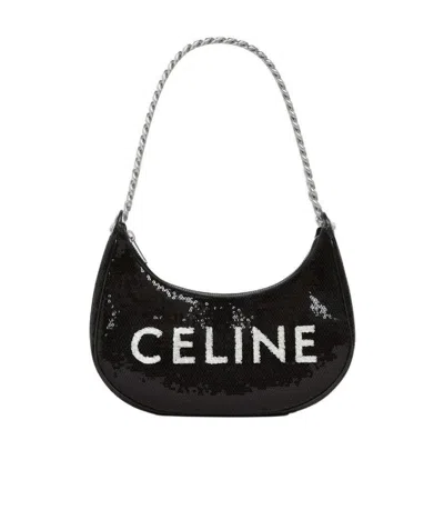 Celine Sequined Medium Size Shoulder Bag In Black