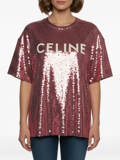 Pre-owned Celine Sequin-embellished Short-sleeve T-shirt In Pink