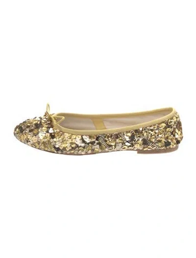 Pre-owned Celine Sequins Bow Accents Ballet Flats In Gold/metallic/silver