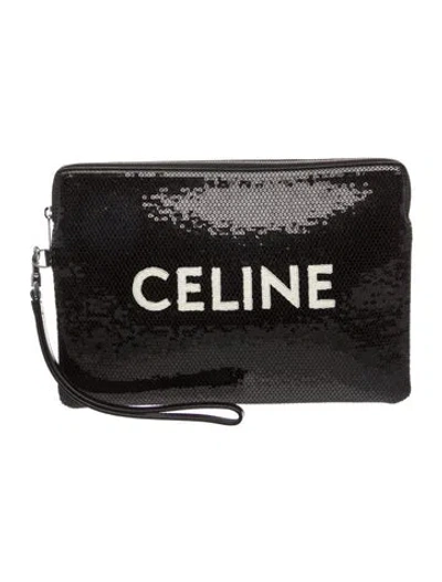 Pre-owned Celine Sequins Clutch In Black