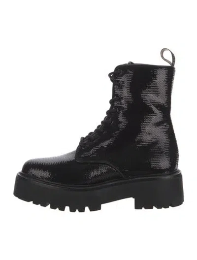Pre-owned Celine Sequins Patterned Combat Boots In Black