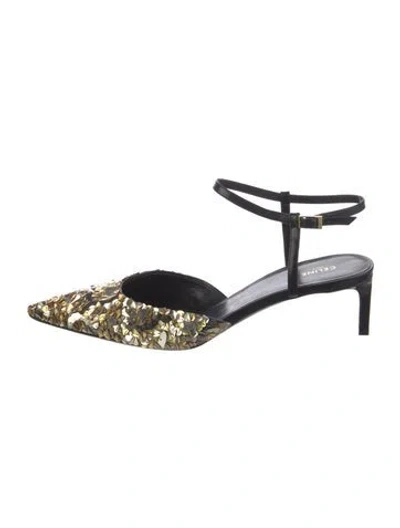 Pre-owned Celine Sequins Patterned Pumps In Gold