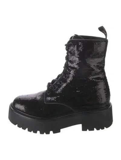 Pre-owned Celine Sequins Sequin Embellishments Combat Boots In Black