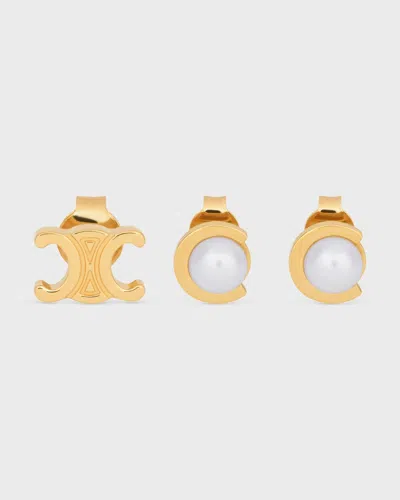 Celine Set Of 3 Studs In Gold