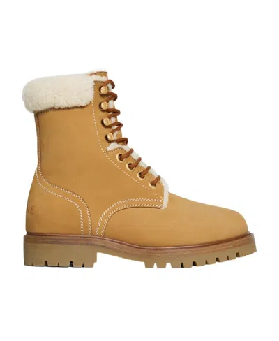 Celine Sewing Lace-up Boots In Brown