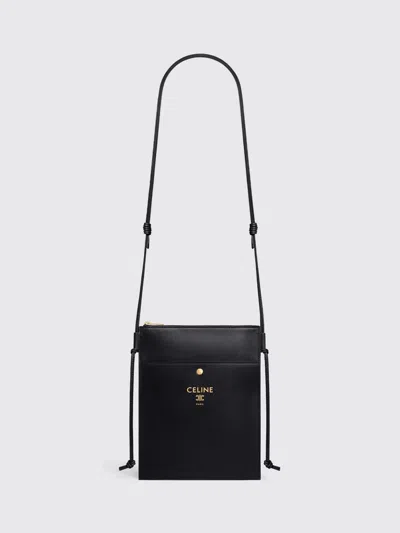 Celine Sharp Mini Leather Bag With Logo In Black