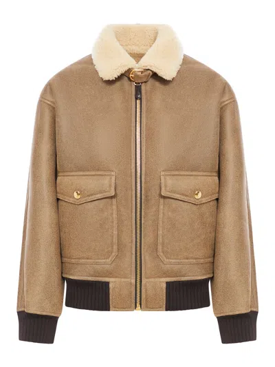Celine Shearling And Leather Aviator Jacket In Green