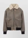 Celine Shearling Collar Leather Jacket With Adjustable Strap