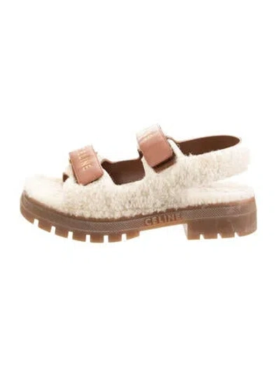 Pre-owned Celine Shearling Colorblock Pattern Slingback Sandals In Neutral