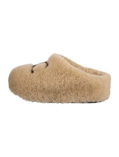 Pre-owned Celine Shearling Embroidered Accent Slides In Neutrals