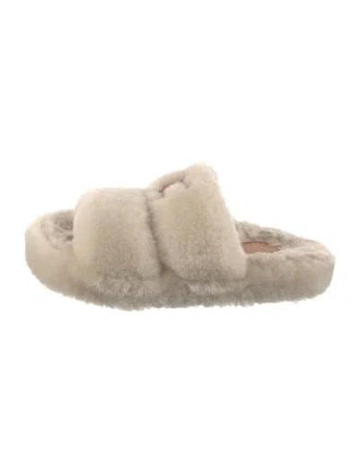Pre-owned Celine Shearling Floral Print Slides In Neutral