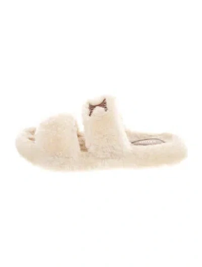 Pre-owned Celine Shearling Fur Trim Slides In Neutral
