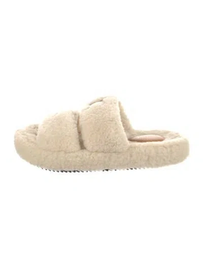 Pre-owned Celine Shearling Leather Trim Embellishment Espadrilles In Neutrals