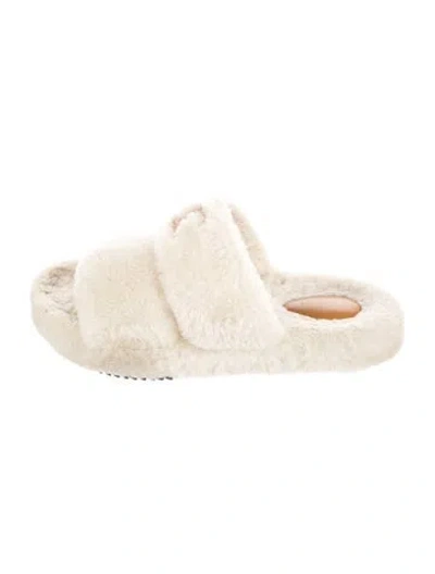 Pre-owned Celine Shearling Leather Trim Embellishment Slides In Neutral