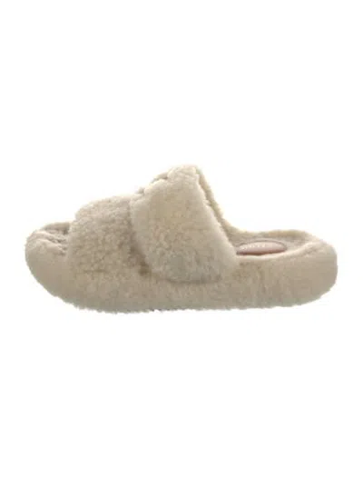 Pre-owned Celine Shearling Leather Trim Embellishment Slides In Neutrals