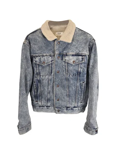 Pre-owned Celine Shearling-lined Oversized Denim Jacket In Blue
