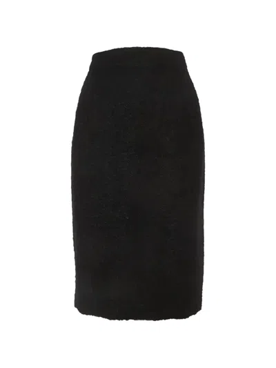 Pre-owned Celine Shearling Pencil Midi Skirt In Black