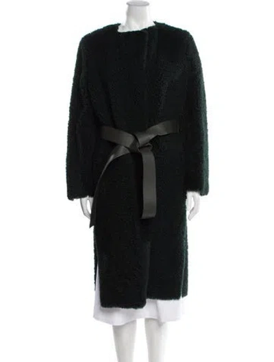 Pre-owned Celine Shearling Printed Fur Coat In Green