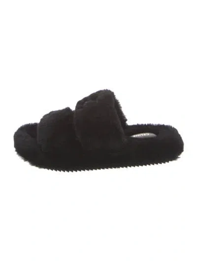 Pre-owned Celine Shearling Slides In Black