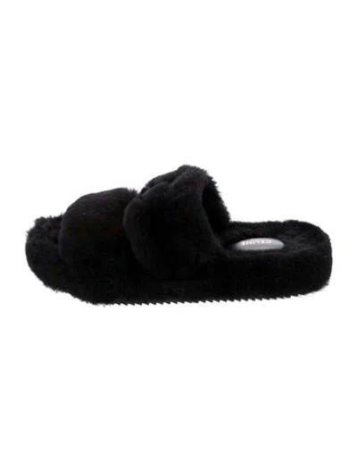 Pre-owned Celine Shearling Slides In Black