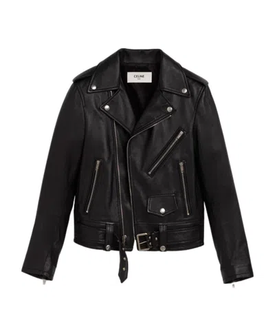 Celine Sheep Leather Locomotive Jacket In Black