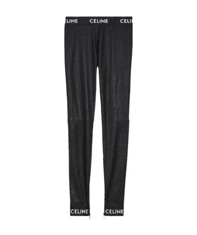 Celine Sheep Leather Stretch Bottom Casual Pants In Black