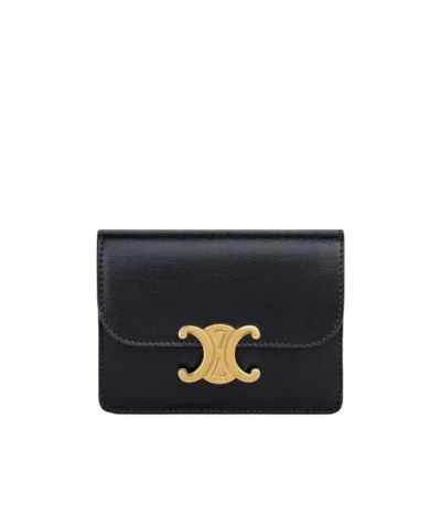 Celine Shining Cow Leather Flip Card Bag In Yellow