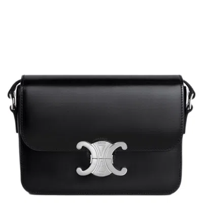 Celine Shiny Calfskin Teen Triomphe Bag In Black