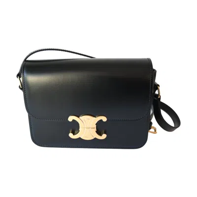 Celine Shiny Calfskin Teen Triomphe Shoulder Bag Black