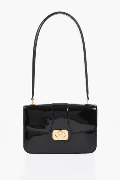 Celine Shiny Leather Shoulder Bag Josephine With Gold-effect Logo In Black