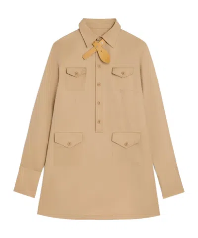 Celine Shirt Dress In Cotton And Silk Twill In Brown