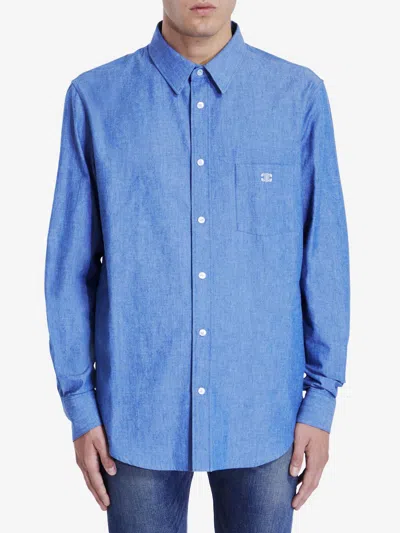 Celine Shirt With Triomphe Embroidered In Light Blue