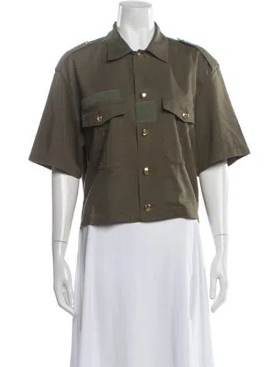 Pre-owned Celine Short Sleeve Button-up Top In Brown