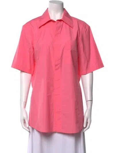 Pre-owned Celine Short Sleeve Button-up Top In Pink