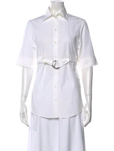Pre-owned Celine Short Sleeve Button-up Top In White