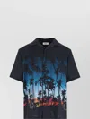 Celine Short Sleeve Shirt With Chest Pocket And Tropical Print In Black