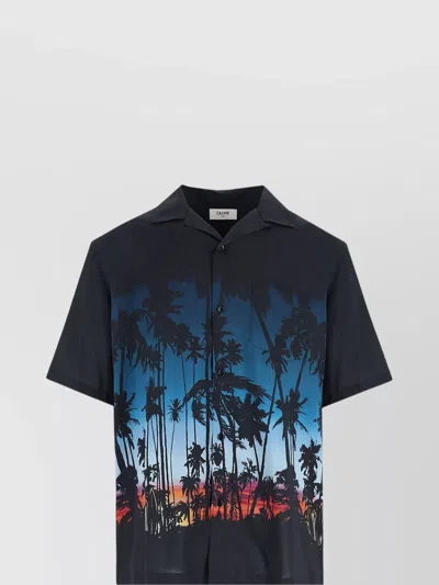 CELINE SHORT SLEEVE SHIRT WITH CHEST POCKET AND TROPICAL PRINT