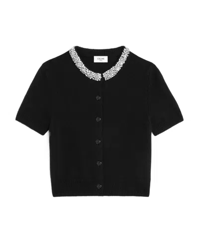 Celine Short-sleeved Cashmere Sweater With Round Neck In Black