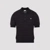 Celine Striped Short-sleeved Polo Sweater With Ribbed Hem In Black