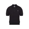 Celine Striped Short-sleeved Polo Sweater With Ribbed Hem In Blue