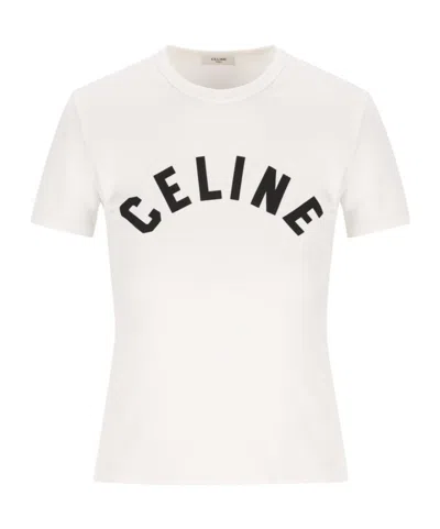 Celine Women Cotton Jersey T-shirt With Logo In White