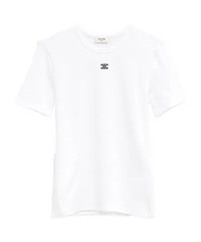 Celine Women Logo Cotton T-shirt In White