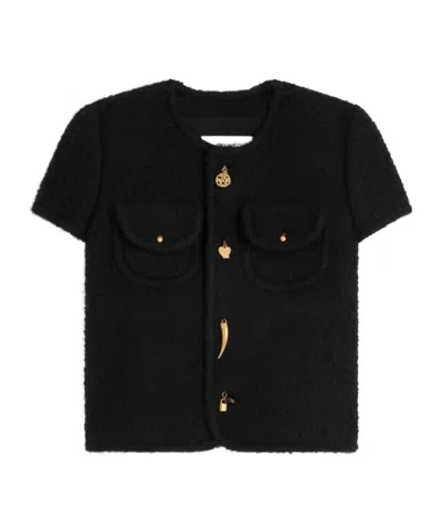 Celine Short-sleeved Jacket In Cashmere And Wool Natté In Black